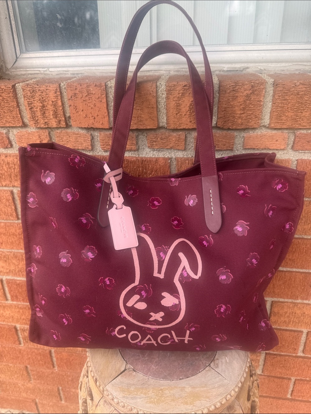 🌺🌸COACH Lunar Tote Bag, Canvas, Bordeaux, All-over Print, CF926 limited edition.
